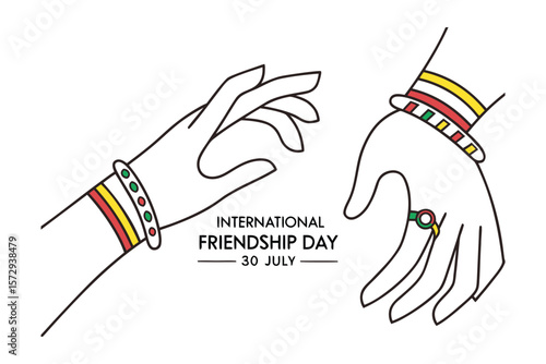 Friendship Day: A minimalist illustration features two hands, adorned with bracelets, reaching out to symbolize the bond of friendship and the spirit of togetherness.