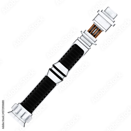Canvas Print 3d render sci fi lightsaber hilt silver black futuristic with transparent backgr