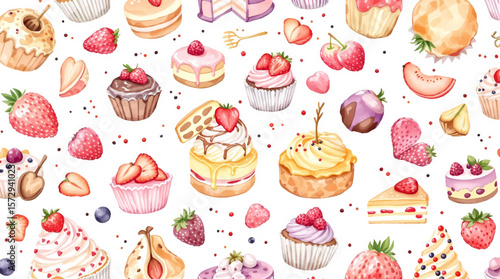 seamless cupcake pattern watercolor