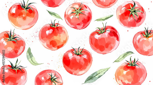 Seamless pattern with tomatoes watercolor