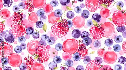 Seamless watercolor berries pattern design on clean white background surface