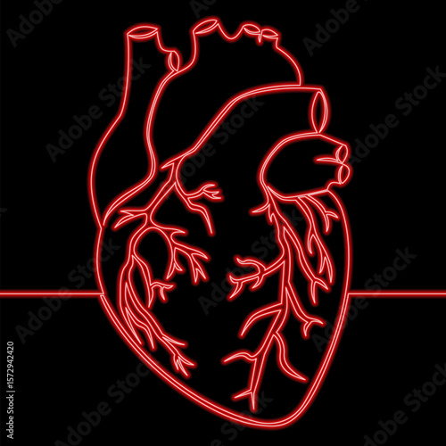 Human Heart Anatomy Medical Illustration of Cardiac Structure icon neon glow vector illustration concept