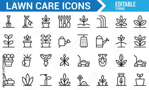 Lawn Care and Gardening Symbols for Watering, Fertilizing, and Growing Plants