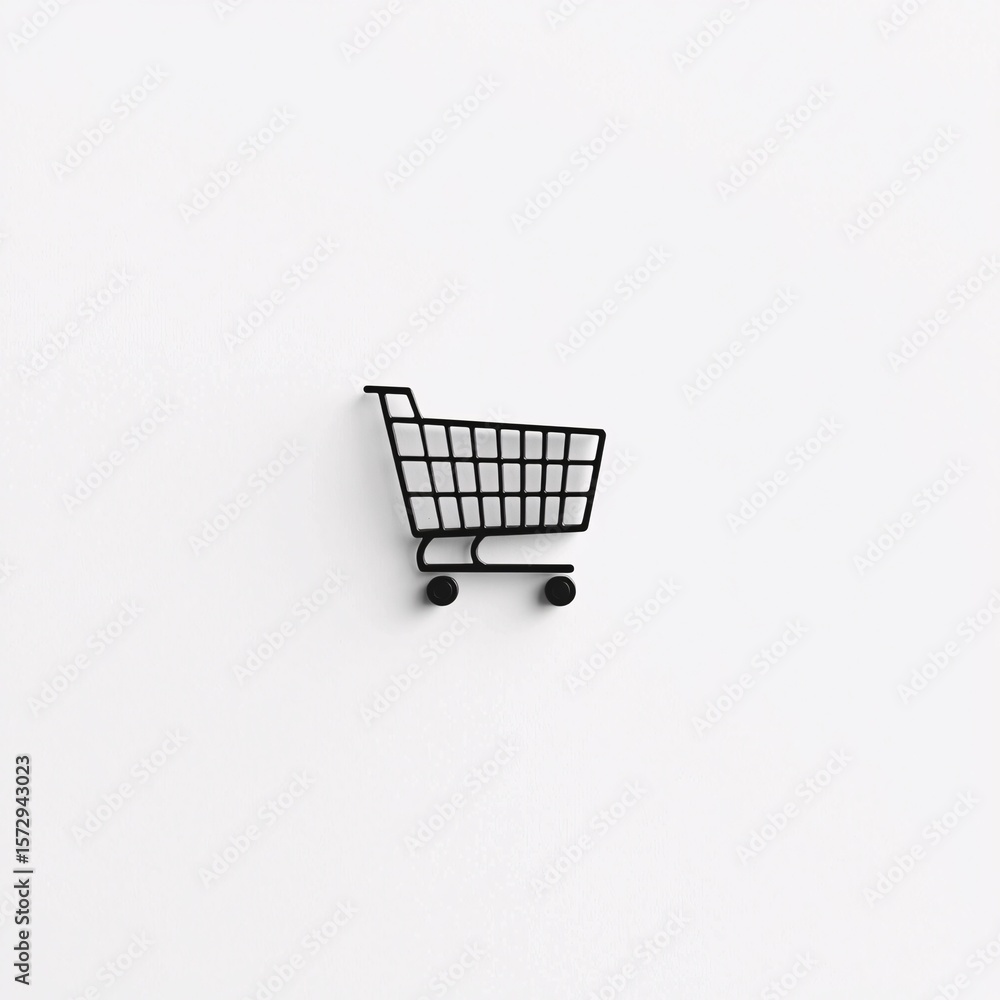 A minimalist black shopping cart icon against a plain white background. A minimalist black shopping cart icon against a plain white background.