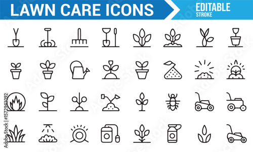 Gardening and Lawn Care Tools Icons for Outdoor Gardening and Planting