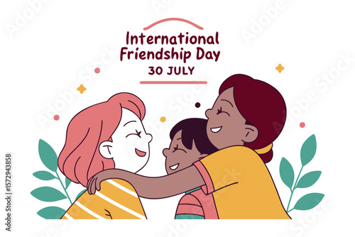 Friendship Day Embrace: An illustration portrays a warm embrace between friends, celebrating the bond of camaraderie on International Friendship Day, evoking feelings of togetherness, joy.