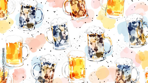 Watercolor background pattern beer on white background