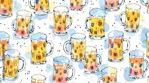 Watercolor background pattern yellwo beer on white background
