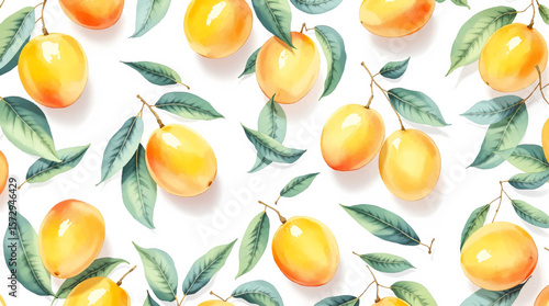 Seamless Mango pattern with delicate textures and warm hues, ideal for cheerful and playful creative projects