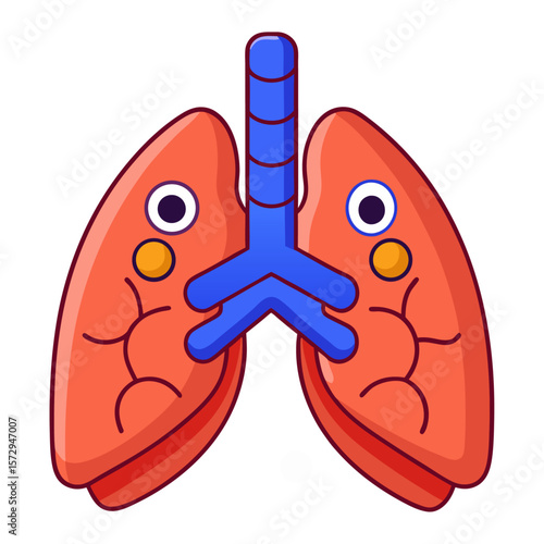 Cartoon lungs with eyes and trachea illustration medical