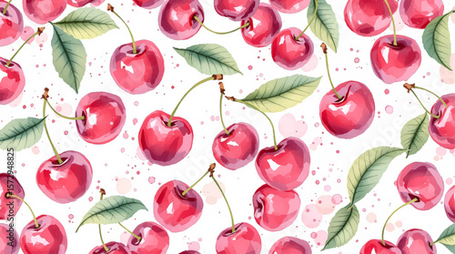 Watercolor cherry, Ornament with berry, Nature theme, Seamless vector pattern, Watercolor paint for gift box, wallpaper, background, web sites, textiles, textures, greeting card, wedding invitation
