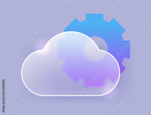 Glass morphism cloud storage setting icon. Technology service vector symbol