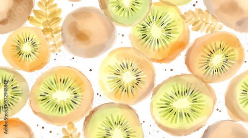 kiwi fruit, Watercolor background pattern kiwi on white background