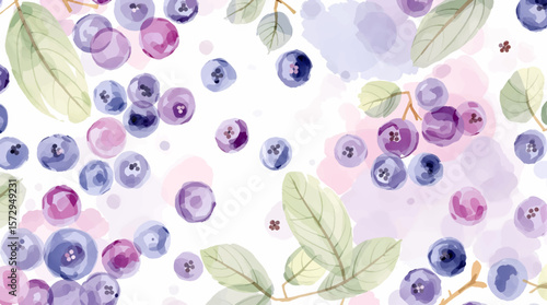Blue blueberries and raspberries watercolor