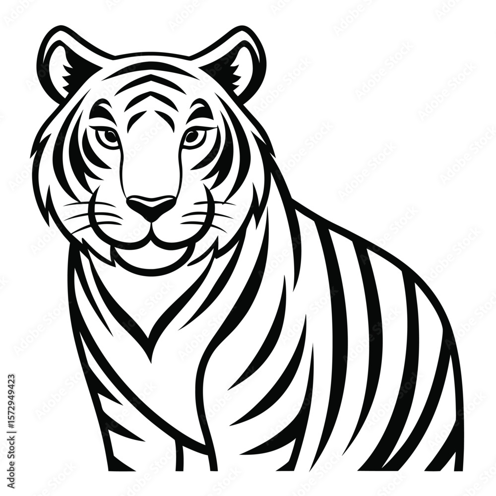 Obraz premium Black and White Tiger Silhouette Isolated on White Background