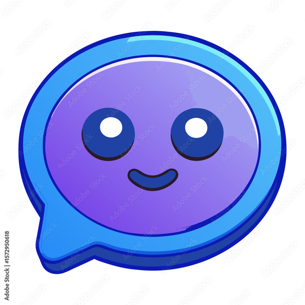 Fototapeta premium Smiling purple face in blue speech bubble cartoon vector