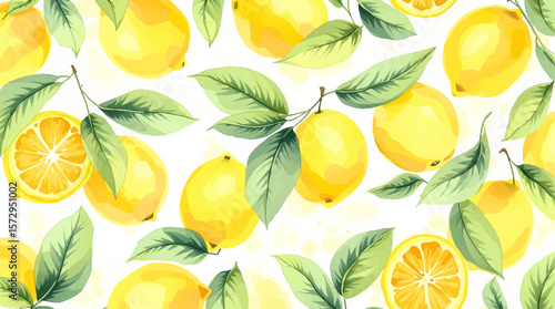 Hand drawn watercolor lemon Sicilian painting on white background. Fruit vector illustration. Pattern watercolor fruit.