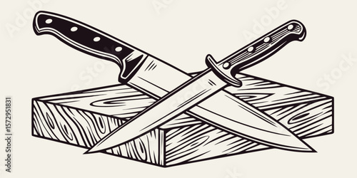 Hand-drawn sketch of an isolated metal knife blade, a sharp cutting tool