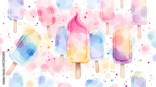 Hand Drawn Ice Cream Pattern Watercolor Summer Dessert Illustration