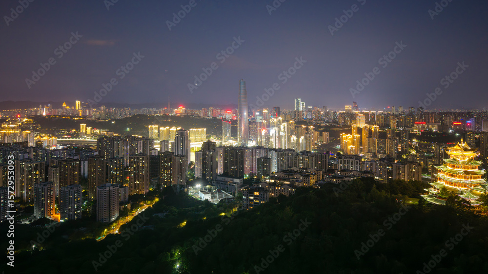 Naklejka premium Prosperous Night City Scenery, Chongqing, China