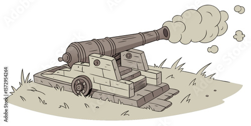 Isolated on a white background, an old military cannon or heavy artillery weapon