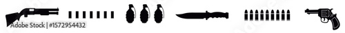 Bullet Icon Set. Vintage Firearms and Ammunition Illustration, Shotguns vector silhouette, vector illustrations

