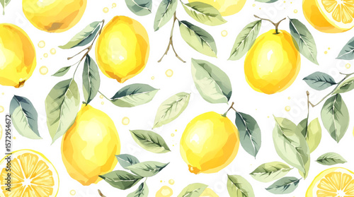 Hand-painted lemons in vibrant yellow tones, forming a cheerful seamless design inspired by freshness, lightness, and summer vibes
