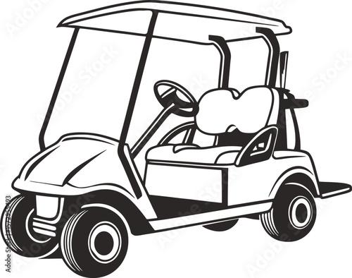 Black and White Golf Cart Illustration Side View vehicle