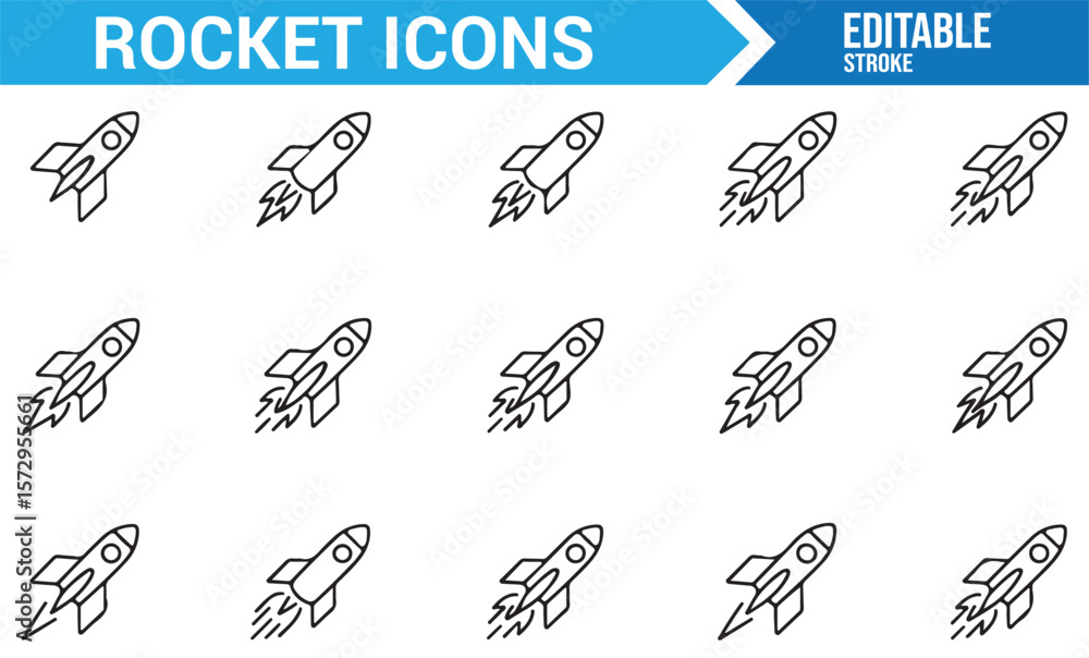 Fototapeta premium Space Exploration and Rocket Launch Icons for Innovation and Technology Projects
