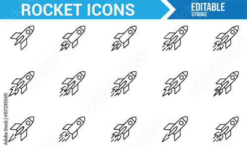 Rocket and Space Mission Icons for Exploration, Launch, and Space Technology