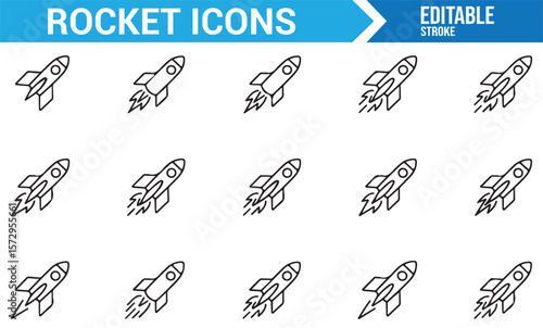 Space Exploration and Rocket Launch Icons for Innovation and Technology Projects


