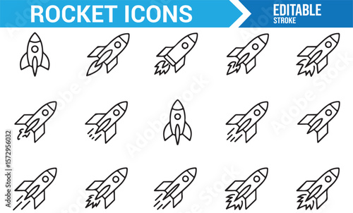 Set of Rocket Launch Icons for Space Exploration, Technology, and Innovation