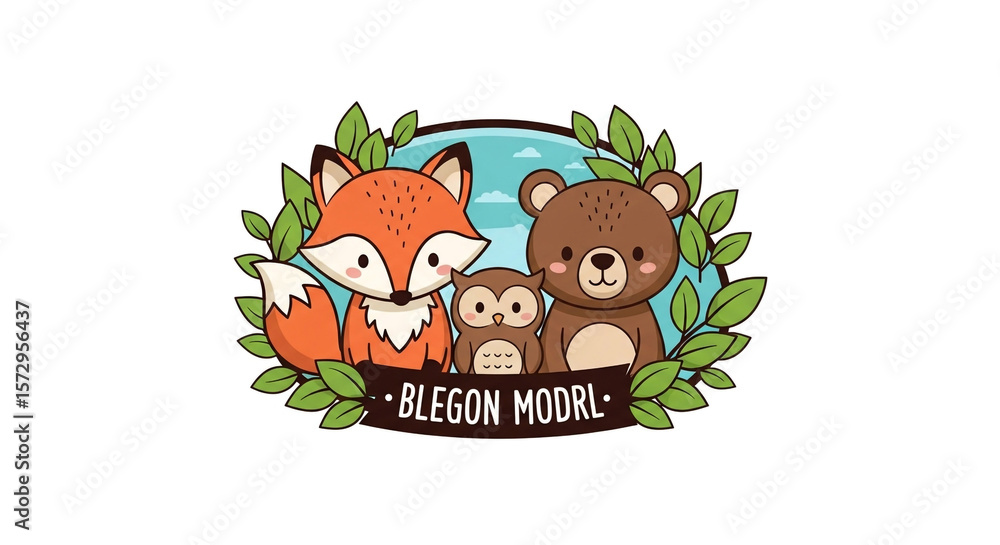 Naklejka premium Cute cartoon woodland animals fox bear owl illustration for kids design art