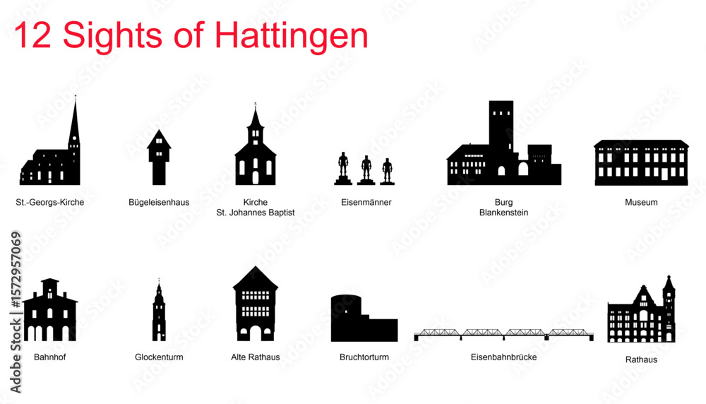 Naklejka premium Hattingen, Deutschland Silhouette 
