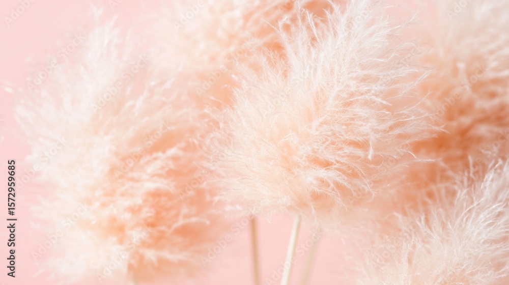 Fototapeta premium Soft pink decorative pom poms placed against a pastel background