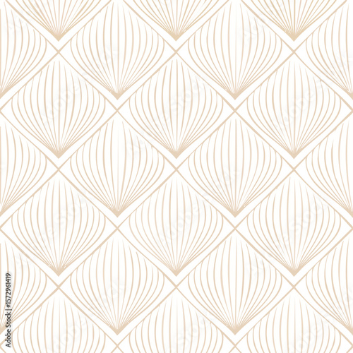 Seamless beige art deco fan pattern on white background vector