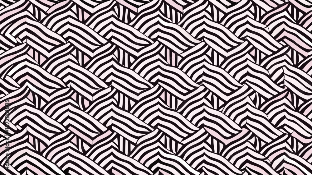 Fototapeta premium Black and white geometric wave pattern with subtle pink shading abstract background