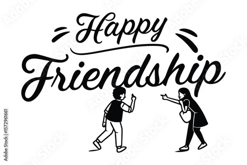 Celebrating Friendship: A heartfelt illustration of two friends, showcasing their unique bond with dynamic poses and gestures amidst the uplifting message of friendship.