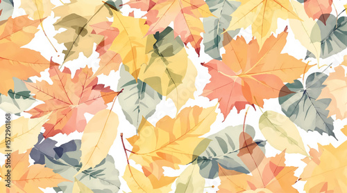 A gentle pattern of watercolor leaves capturing the essence of fall, blending warmth, calmness, and the beauty of changing seasons