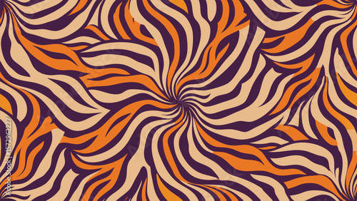Seamless abstract pattern of swirling orange beige and purple wavy stripes background