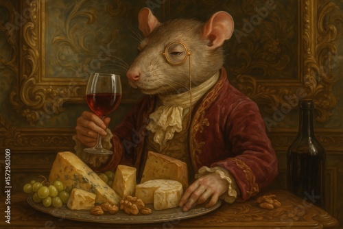 Sophisticated rat soiree with wine and cheese in vintage setting for elegant design