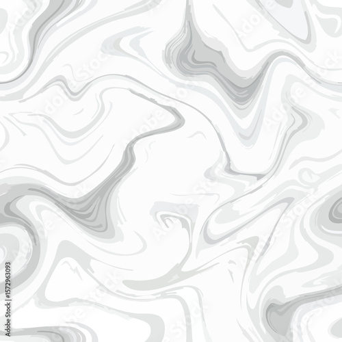 White and grey abstract swirling liquid marble seamless pattern background