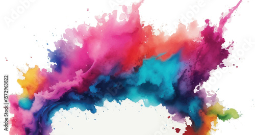 Dynamic Multicolor Rainbow Powder Dust Explosion with Bright Color Burst and Colorful Paint Cloud on Isolated White Background