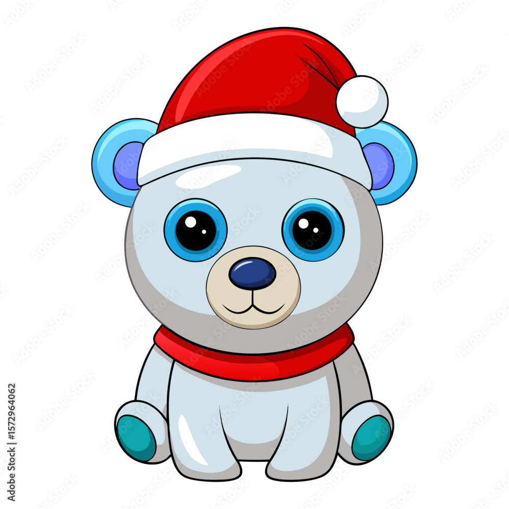 Cute cartoon polar bear wearing santa hat and scarf christmas Cute cartoon polar bear wearing santa hat and scarf christmas