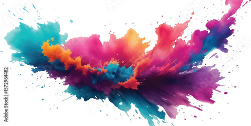 Colorful Holi Festival Paint Powder Explosion with Bright Multicolor Dust Burst and Rainbow Cloud on Clean White Background