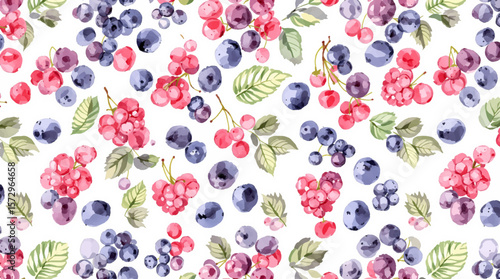 Juicy hand-painted berry illustration featuring vibrant raspberries and blueberries on a light background