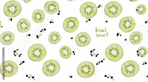 Watercolor background pattern kiwi on white background
