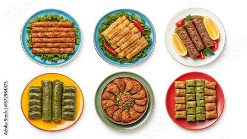 Delicious Middle Eastern Cuisine: Assorted Appetizers, Flatlays, Vibrant Colors, Studio Shot
