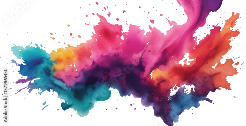 Bright Multicolor Dust Explosion on White Isolated Background with Colorful Powder Cloud and Rainbow Paint Burst for Holi Themes