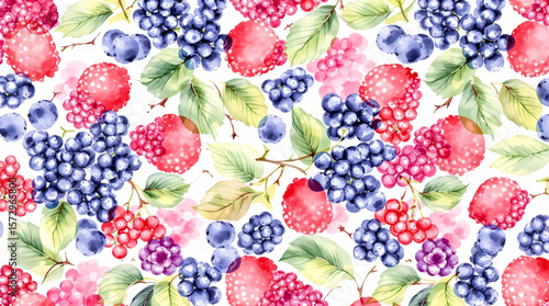 Colorful seamless design of mixed berries and foliage, perfect for cheerful prints and kitchen decor